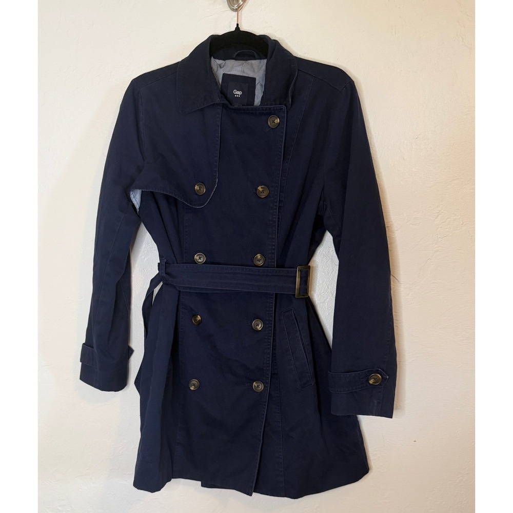 Gap Womens Navy Blue Double Breasted Belted Trench Coat Jacket M